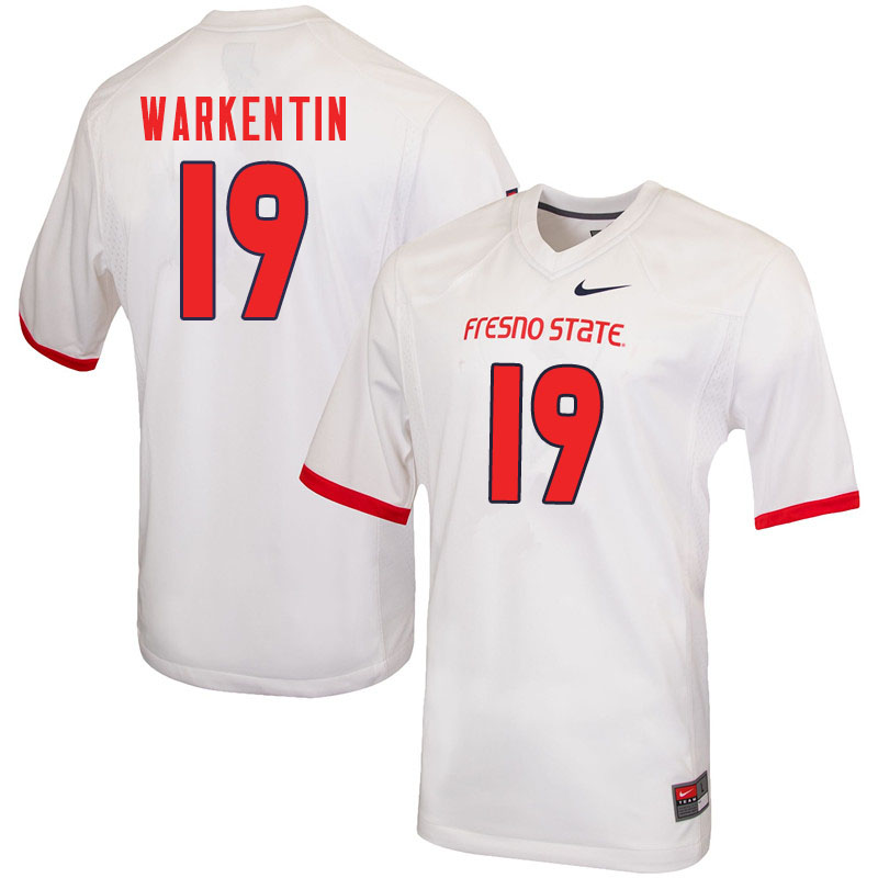 Men #19 Colby Warkentin Fresno State Bulldogs College Football Jerseys Sale-White - Click Image to Close